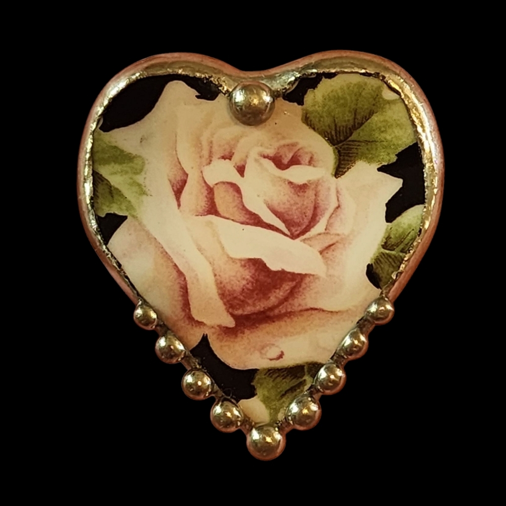 Vintage Beautiful Pink Rose Broken China Jewelry